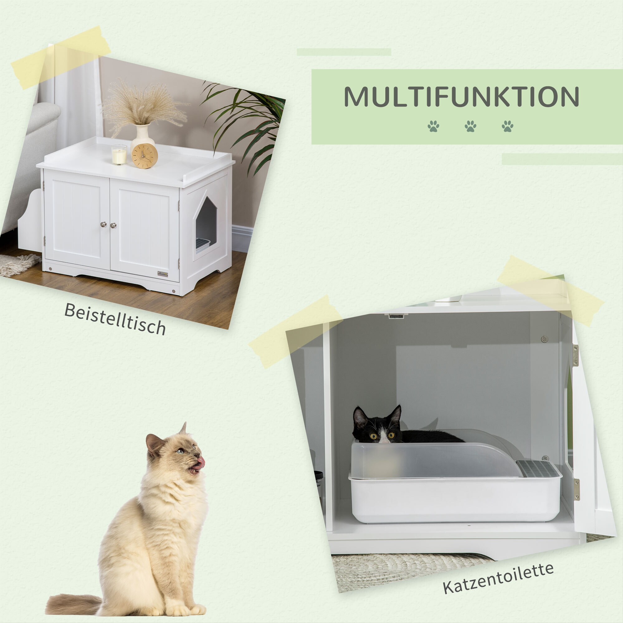 PawHut Katzenklo mit Magnettüren weiß 86L x 48B x 52H cm
