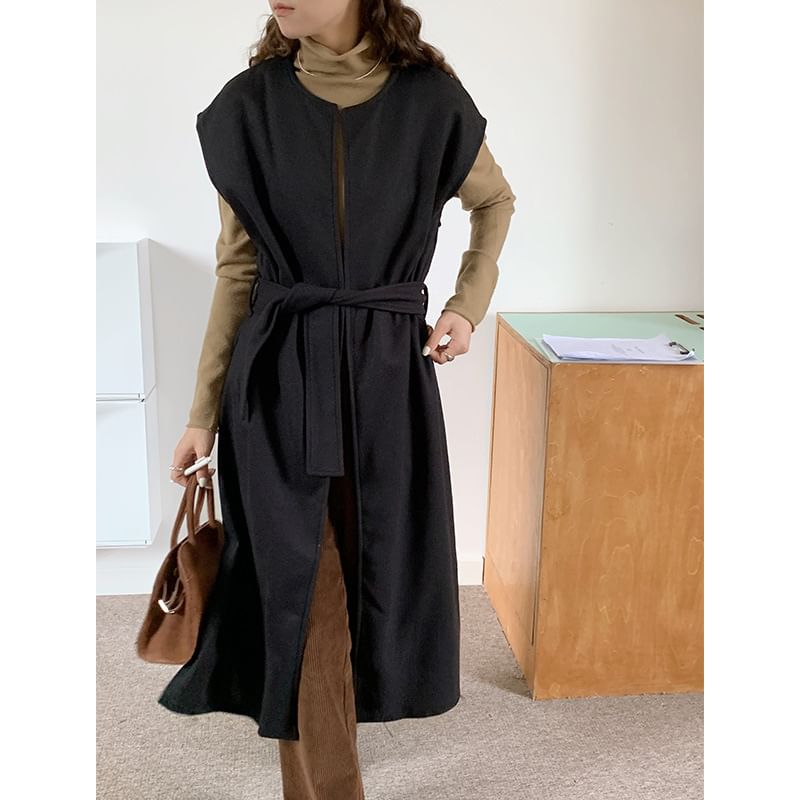 Juanita - Effen midi-vest met sjerp