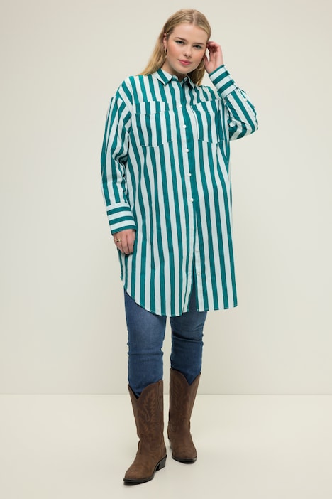 Hemdbluse, oversized, Streifen, Langarm