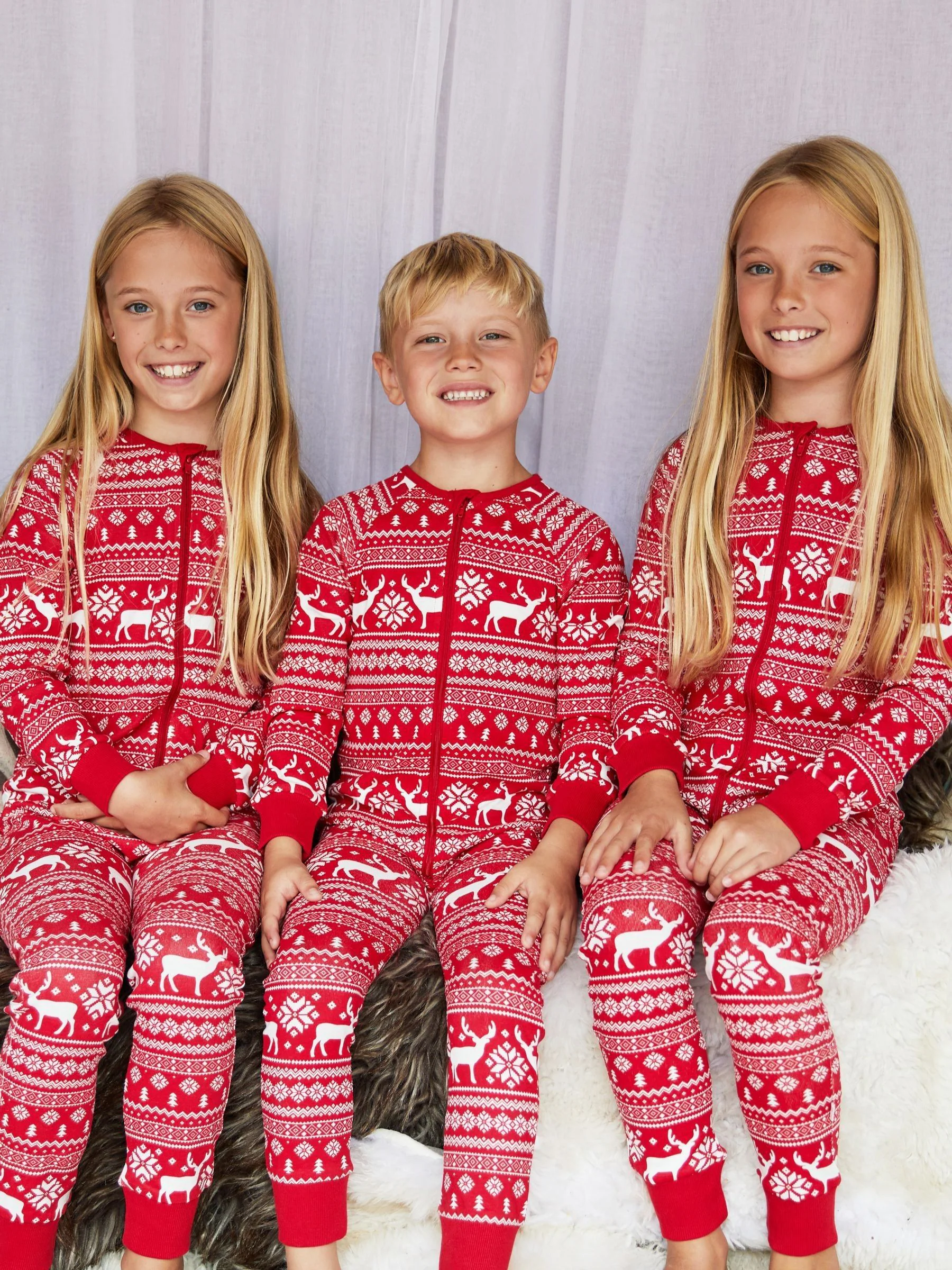 Rood - The Little Tailor Kids Rendier kerstmis fair isle-patroon 100% katoen alles-in-één