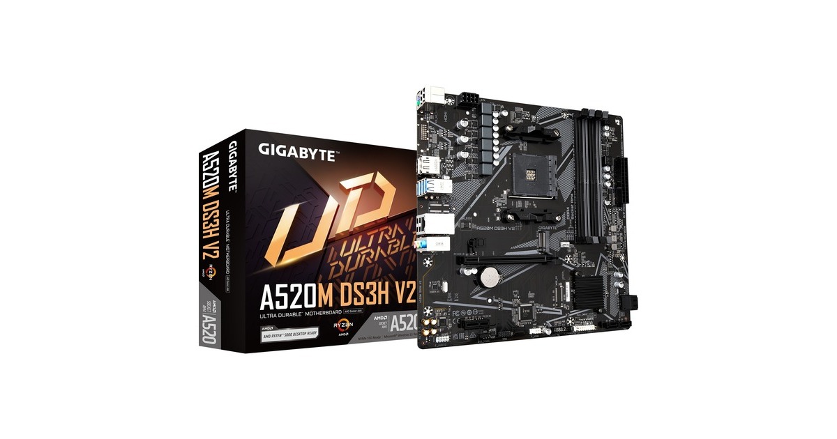 GIGABYTEA520M DS3H V2 socket AM4 moederbord  (Zwart/grijs, RAID, Gb-LAN, Sound, µATX)