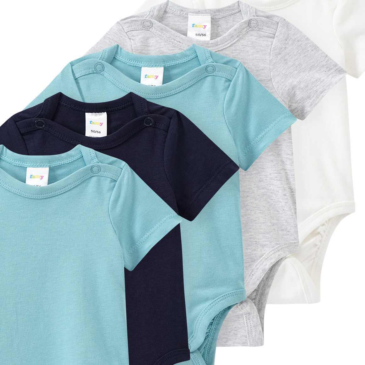Famy 5 Baby Bodys in verschiedenen Farben salbei / dunkelblau