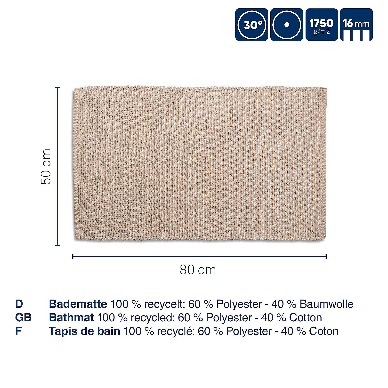 Kela Badkamer - Miu Badmat Smoke Blue 80x50 cm