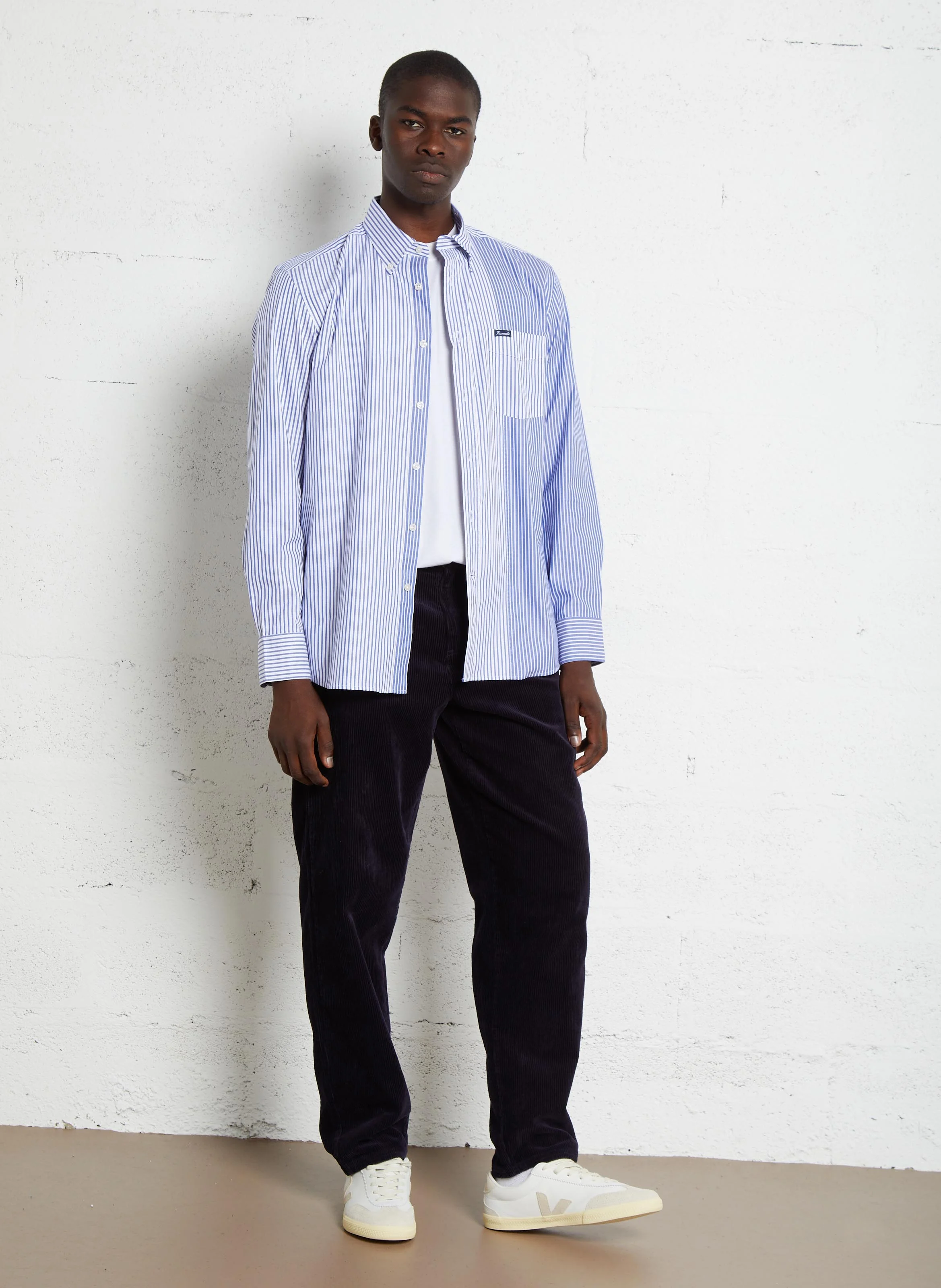 Chemise col classique rayée en coton | Multicolore
