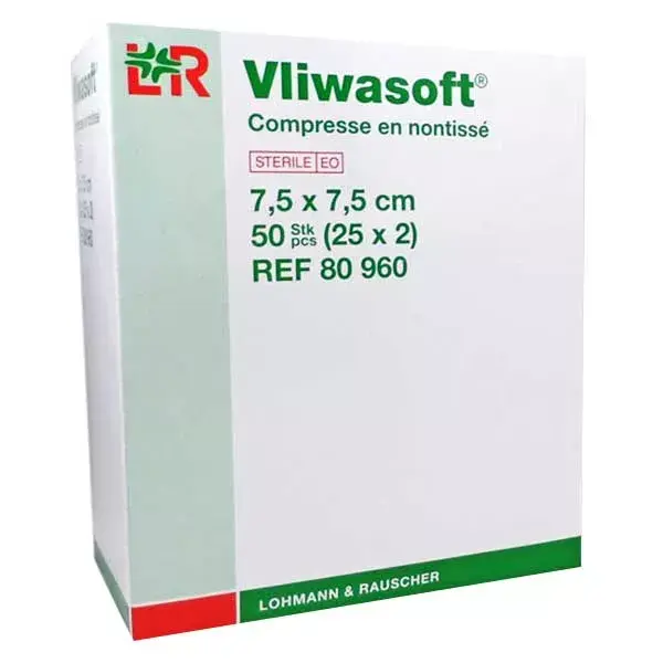Compressas de tecido não tecido L&R Vliwasoft 30g S-2 7,5cm x 7,5cm Caixa com 25 unidades Estéreis