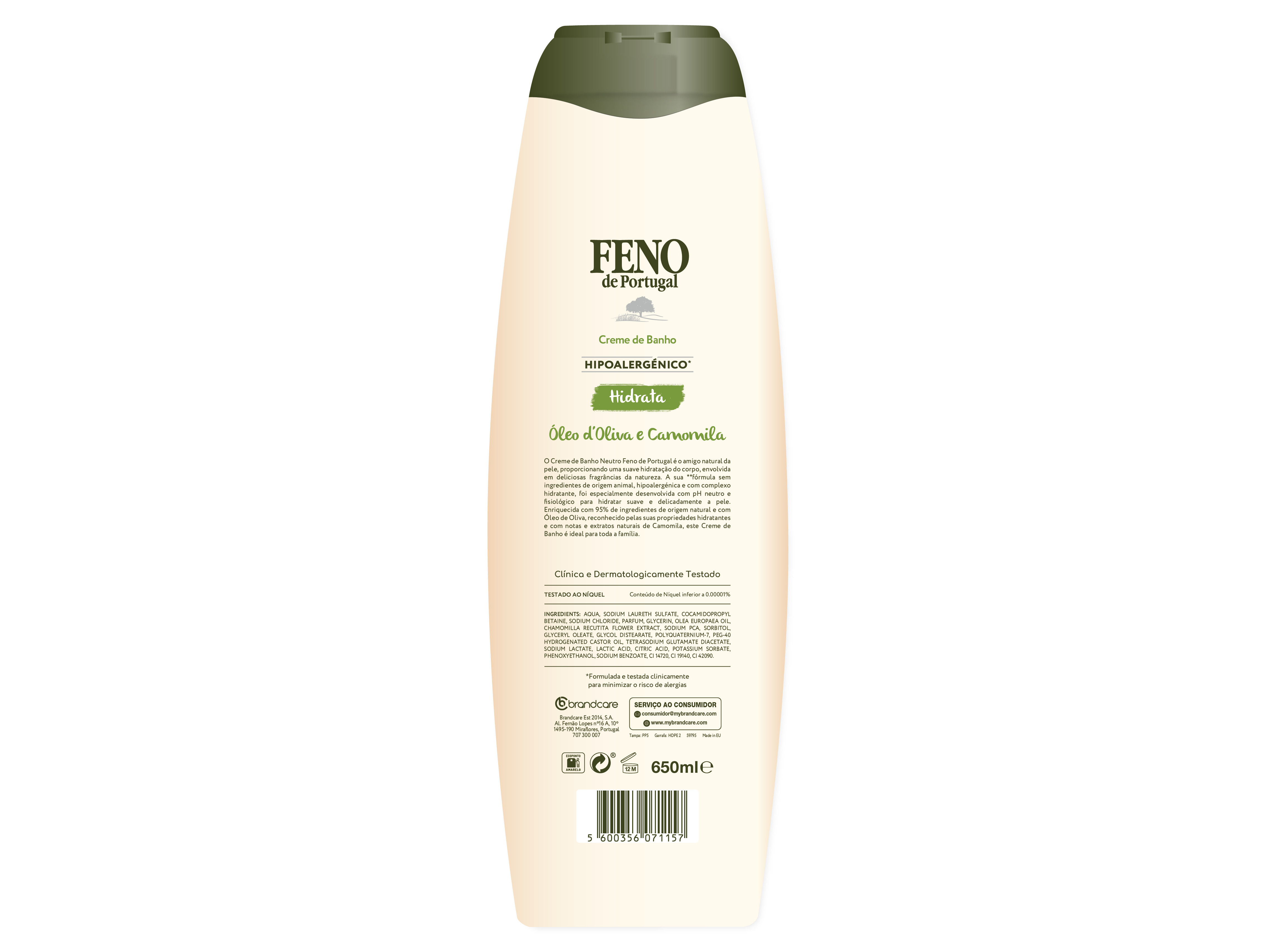 GEL BANHO FENO PORTUGAL ÓLEO OLIVA E CAMOMILA 650ML