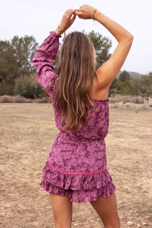 Roze skort met tapes en bloemenprint