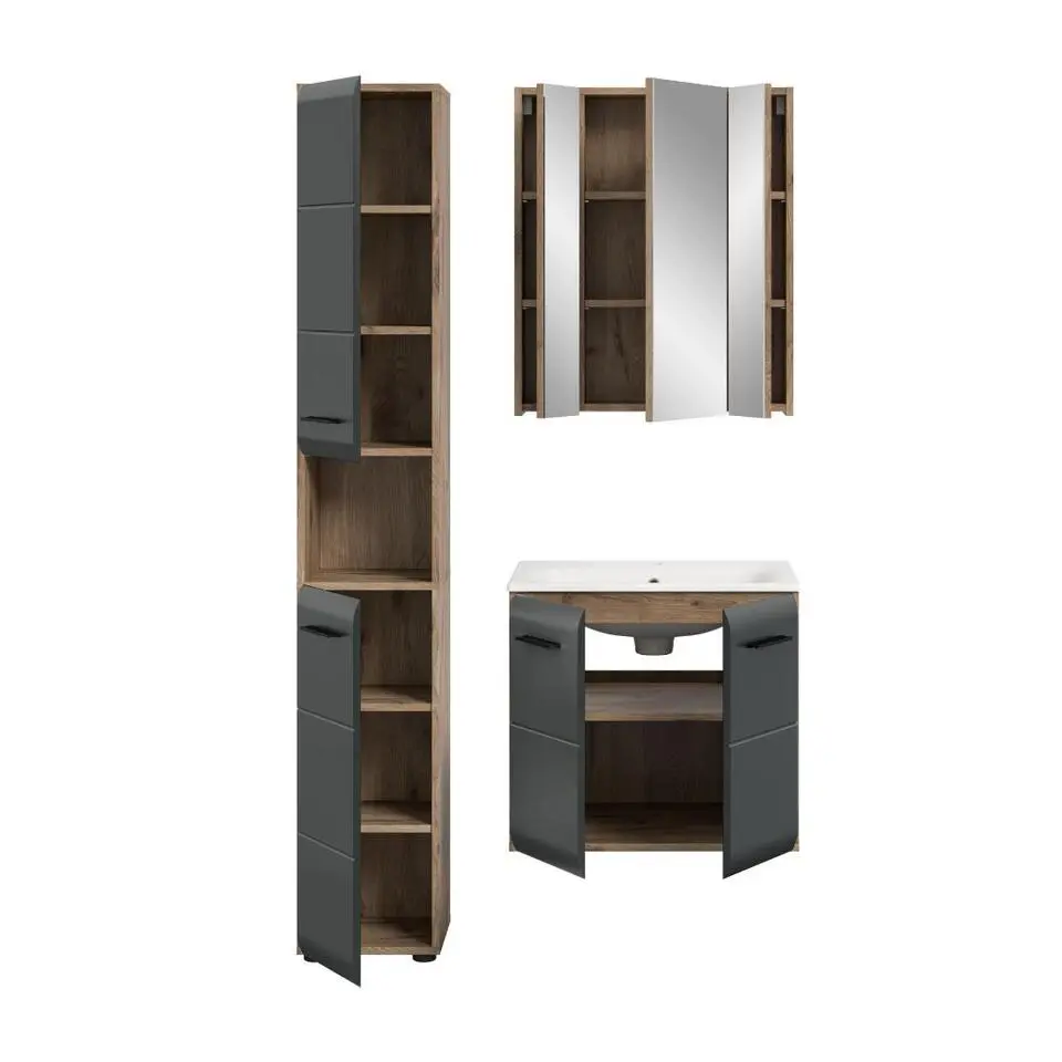 Hioshop Ice badkamer I5 zwart mat- eiken decor