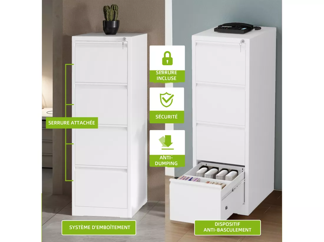 YITAHOME Armoire de classement, Acier allié, Blanc, Taille Unique