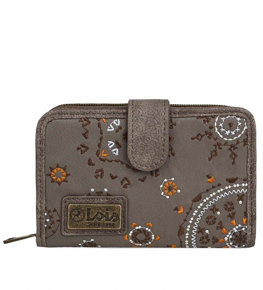 Carteira Lois estampada com bordado 304414 Marrom -9X14X1cm-