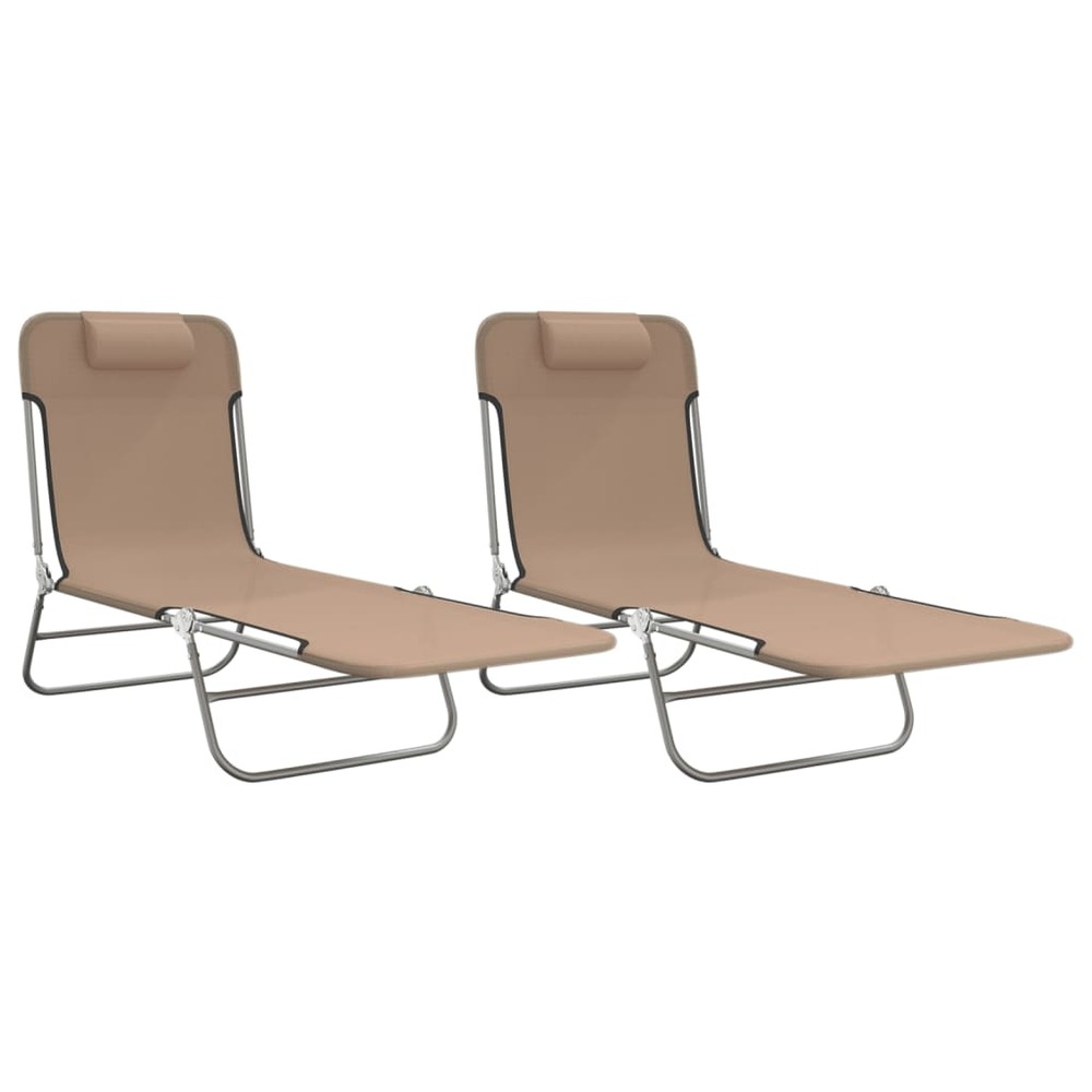Chaises longues pliables 2 pcs taupe textilène et acier