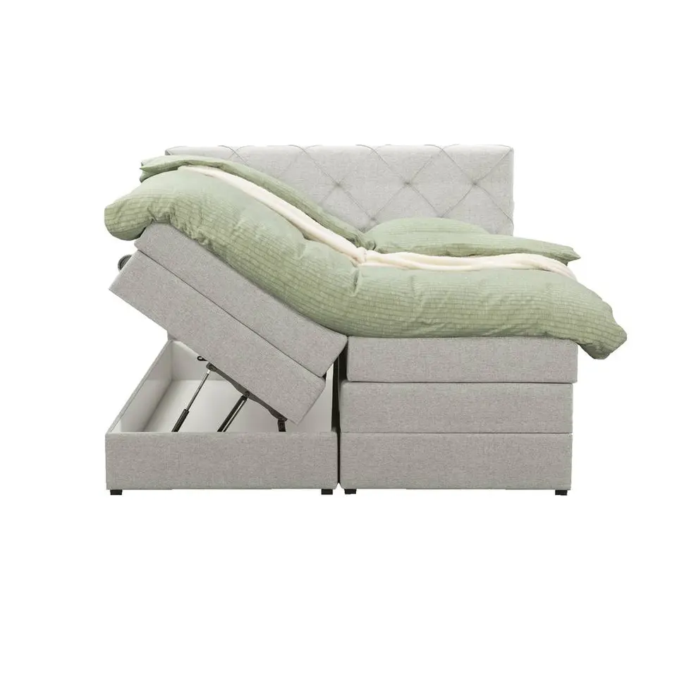 Boxspring met opbergruimte Liv geruit - ecru - 180x200 cm
