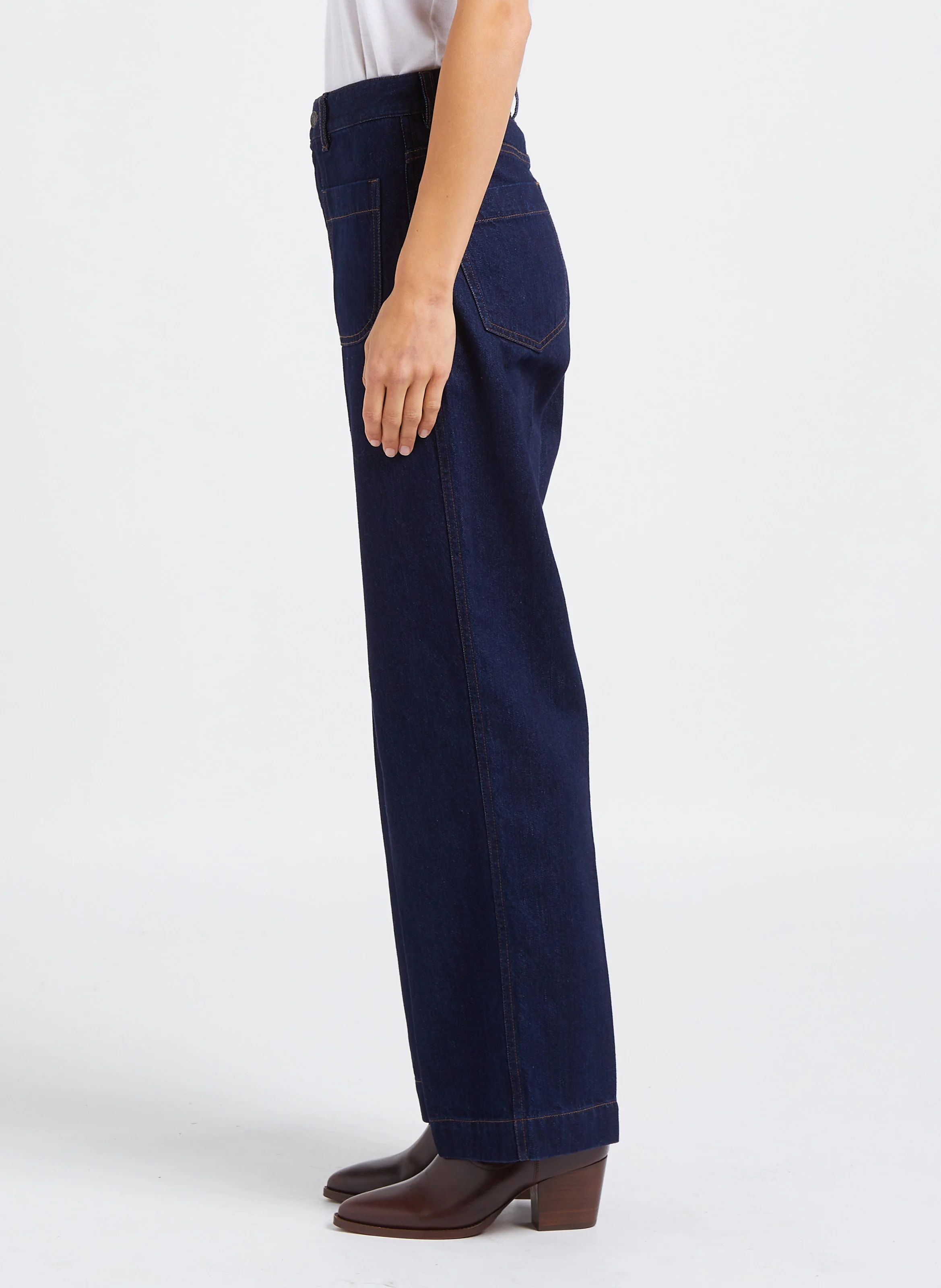 SAMUEL - Jean droit taille haute en coton | Bleu