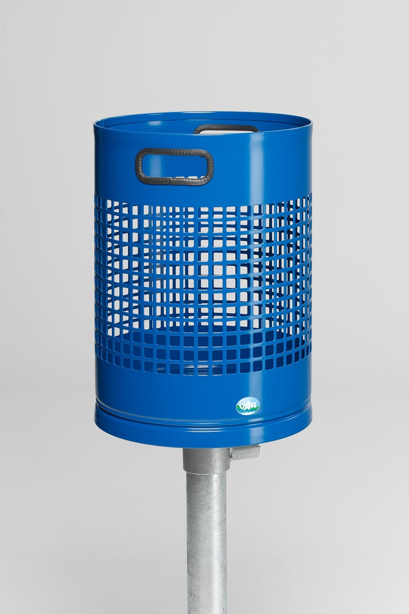 PROREGAL Classic geperforeerde afvalbak voor buitengebruik, eenvoudig in beton te plaatsen, HxBxD 120 x 35 x 35 cm, staal, blauw