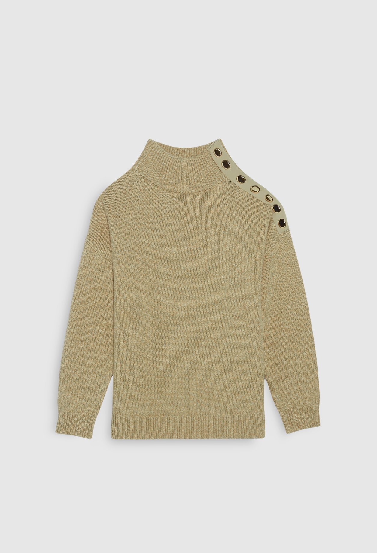 Pull &agrave; col cheminee en laine tra&ccedil;able