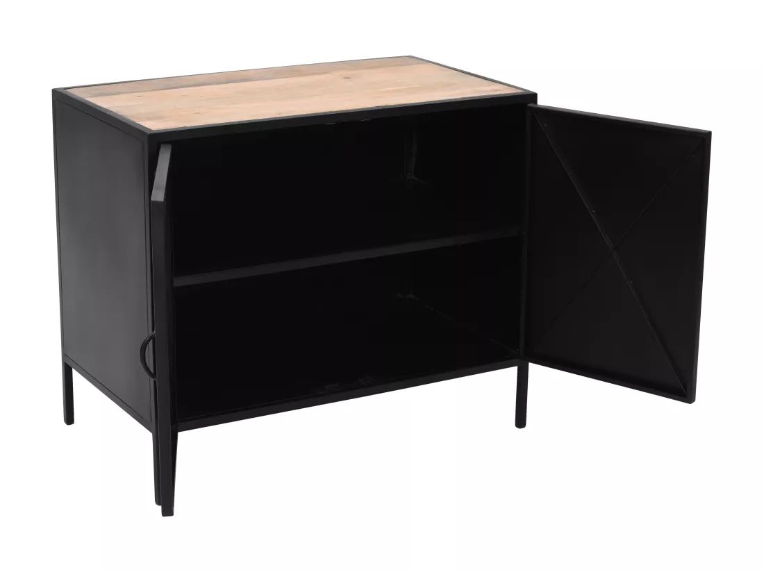 Meuble sous vasque en métal noir et bois de manguier- 2 portes - 95 cm - ORIONIS