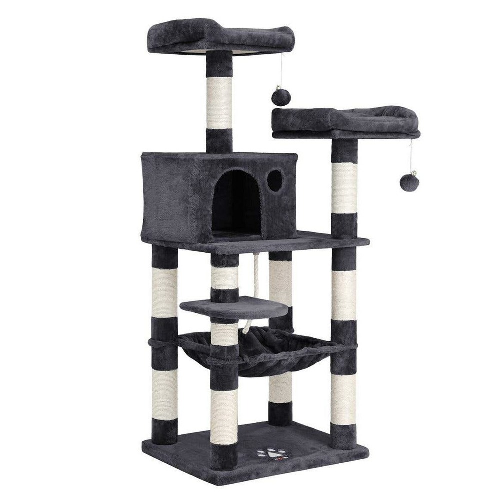 Arbre à chat tour avec 2 perches hauteur 143 cm gris foncé