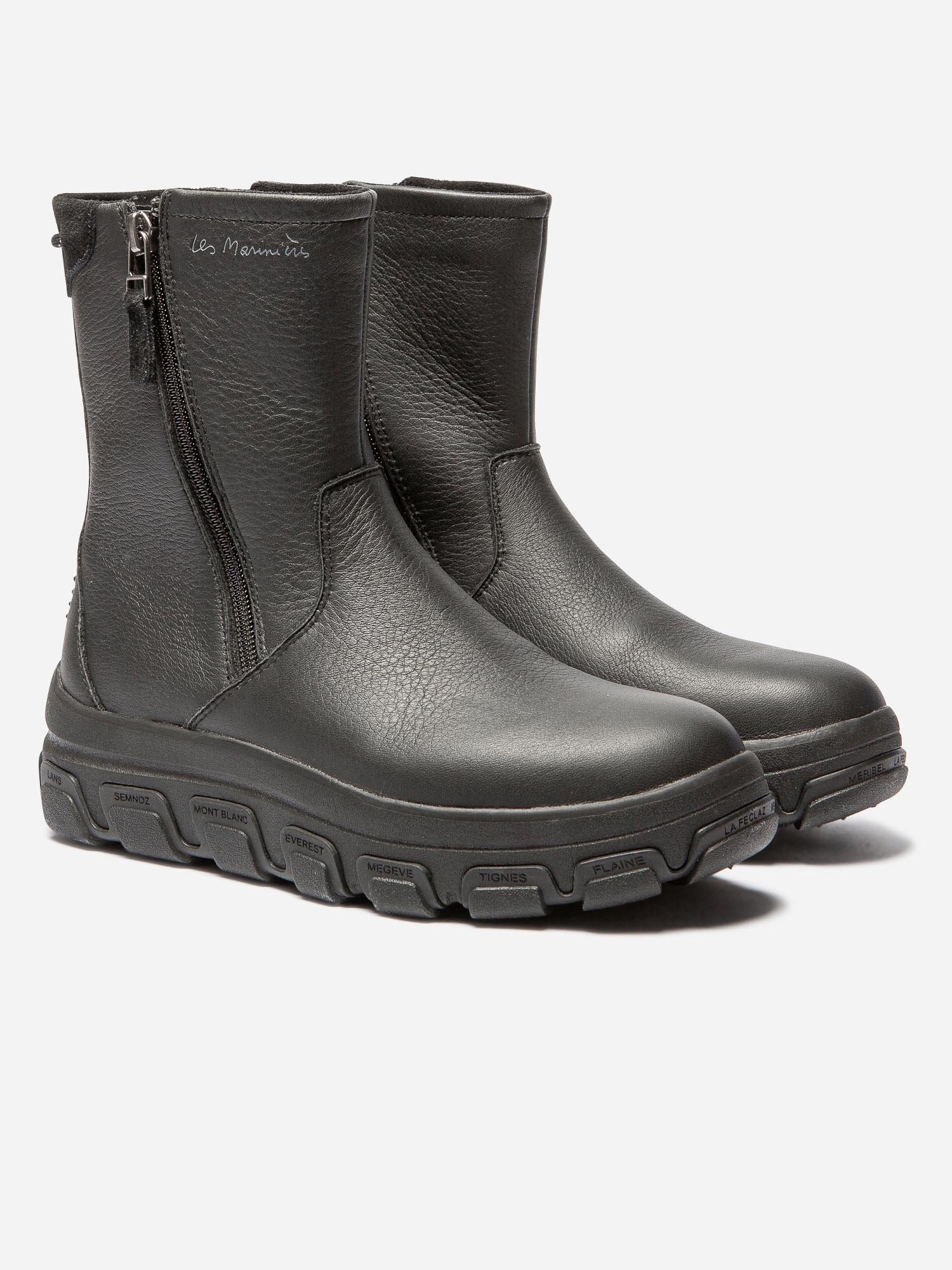 Boots Femme Double Zip Semelle Crantée Cuir Noir