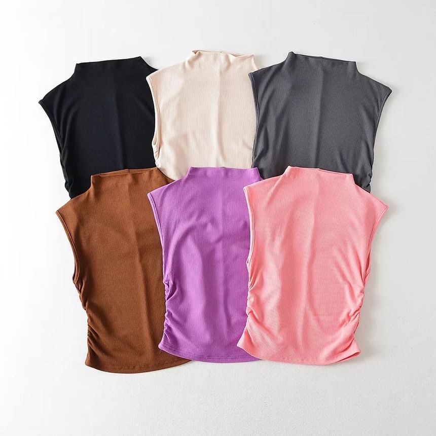 Flotto - Mouwloze crop top met geplooide hals en effen textuur