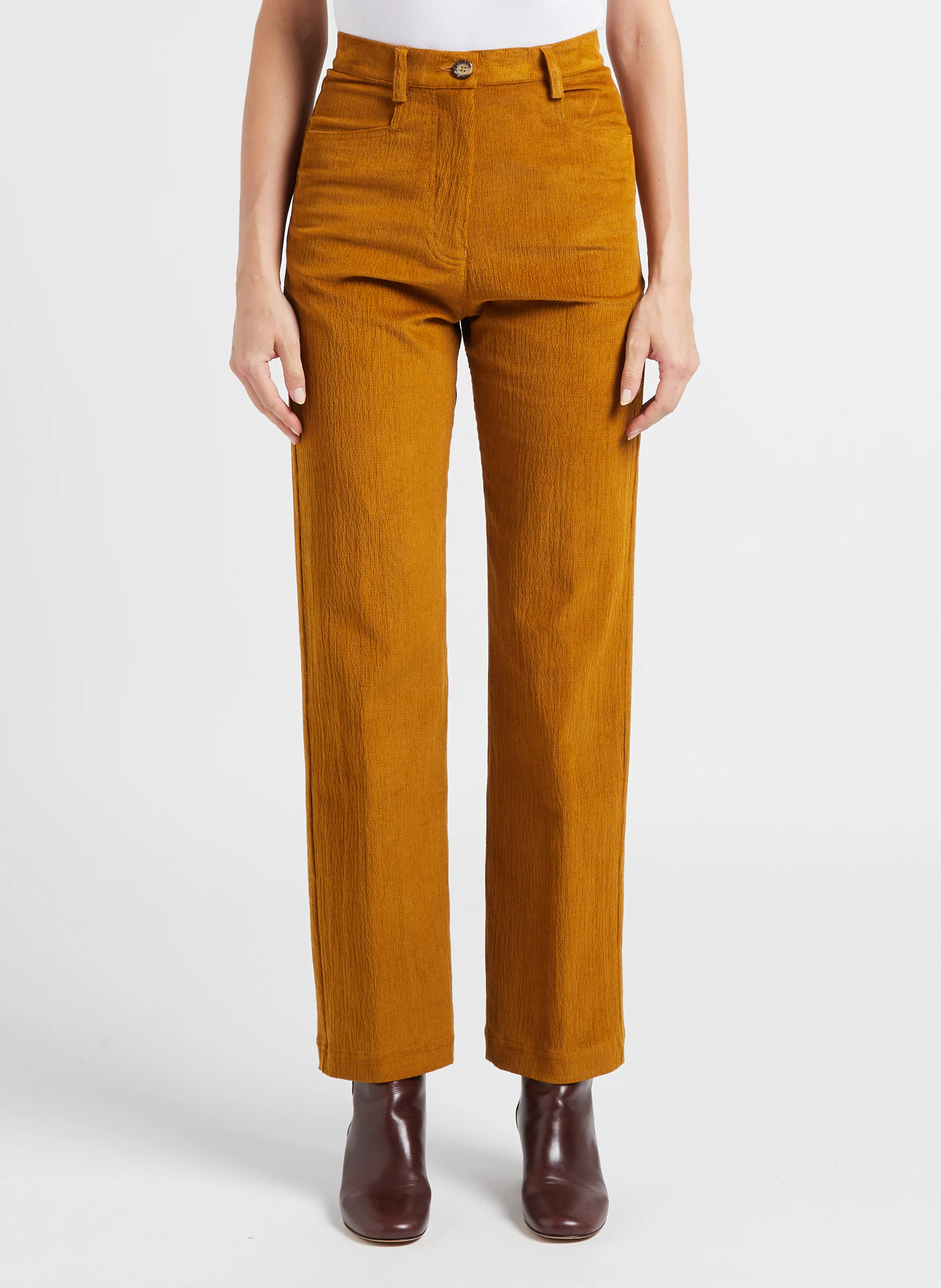 JACQUES - Pantalon droit fines côtes en coton mélangé| Beige