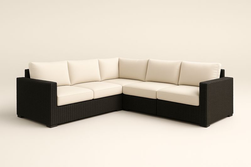 Ecksofa Rattan 5-Sitzer L-Form Cremeweiß Polsterung