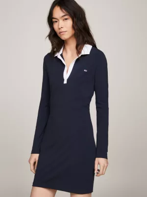 Vestido polo curto de malha com gola contrastante