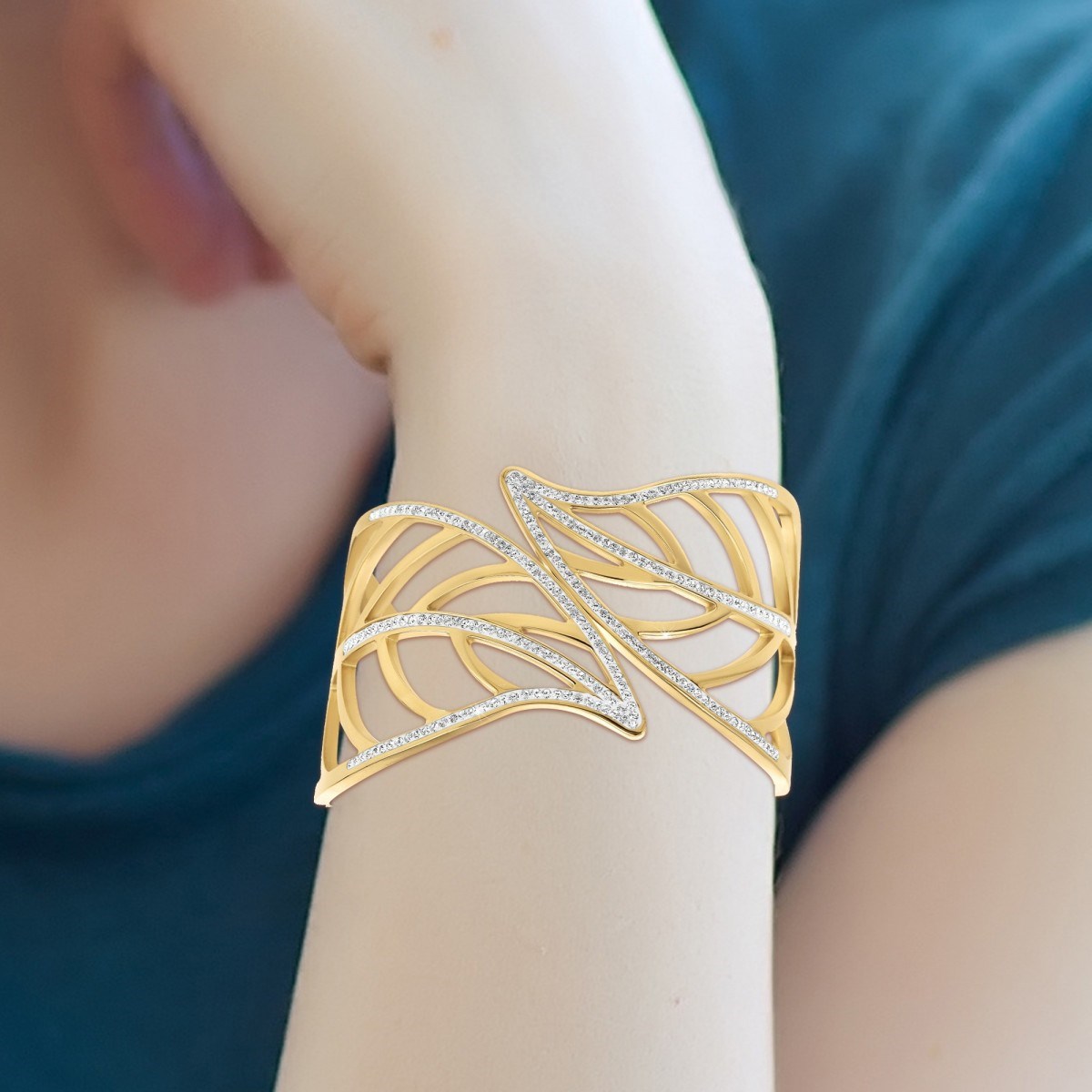 Bracelet feuille par SC Bohème orné de cristaux scintillants