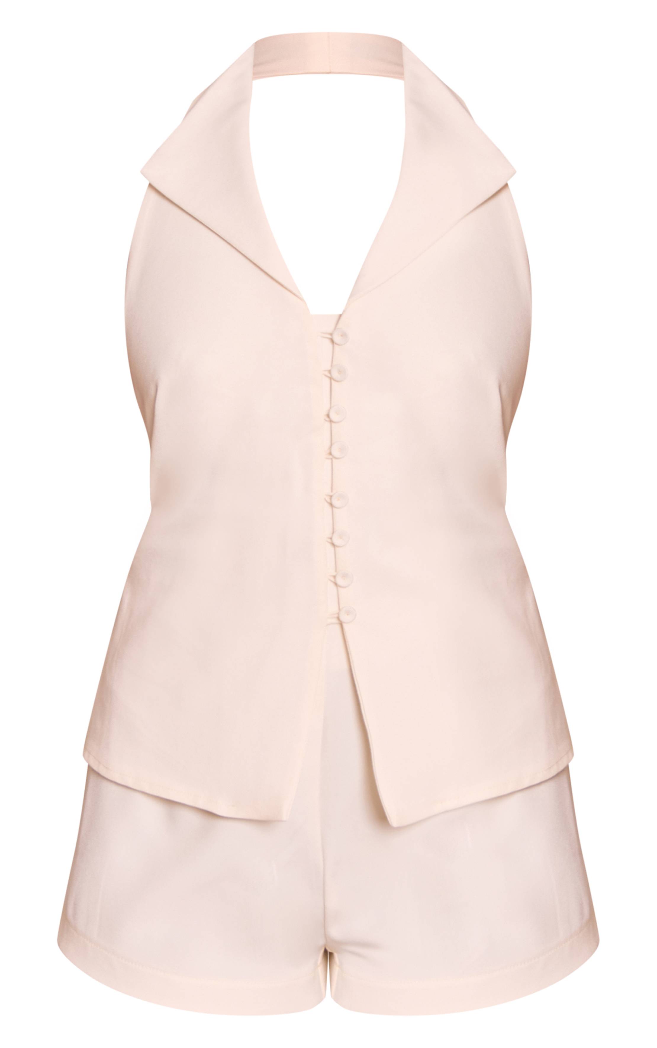 Pale Yellow Combishort À Col Et Boutonnage Détaillé Couleur Crème