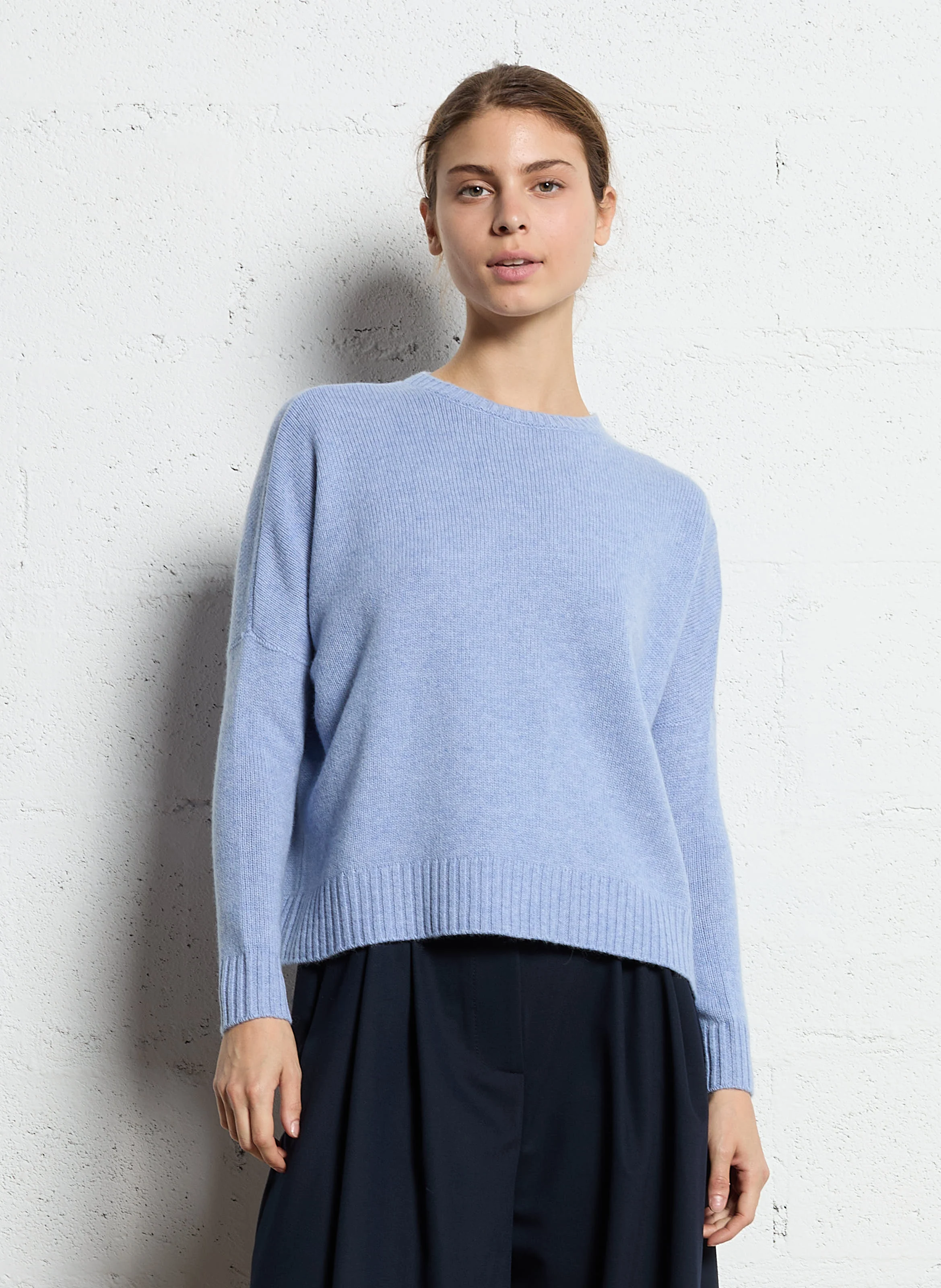 AMELIE - Pull col rond oversize en cachemire | Bleu