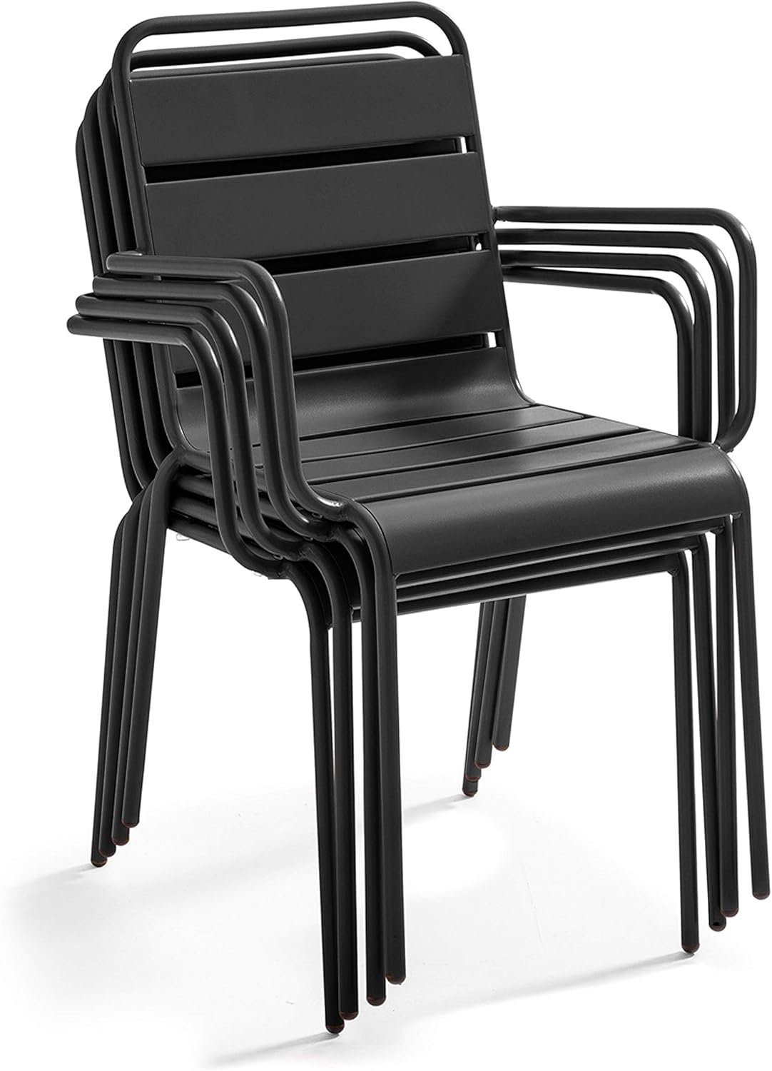 Oviala Gartenmöbel-Set, quadratisch und 2 Sessel, Stahl, grau – Palavas