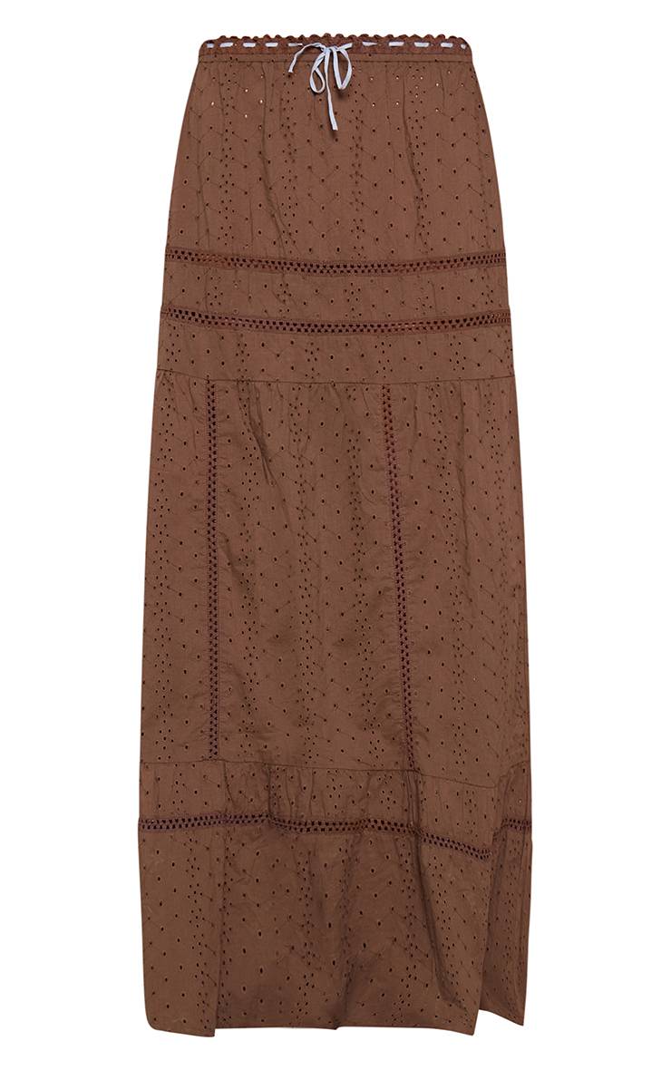 Marron Jupe Longue Étagée En Broderie Anglaise Ensemble Coordonné