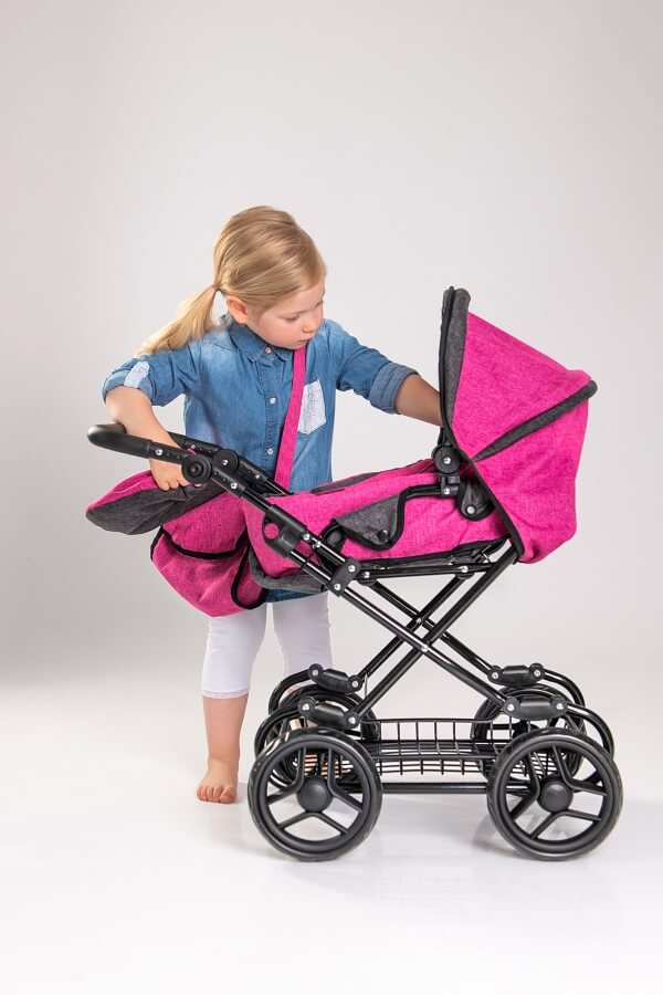 Amia Puppenwagen pink/grau melliert