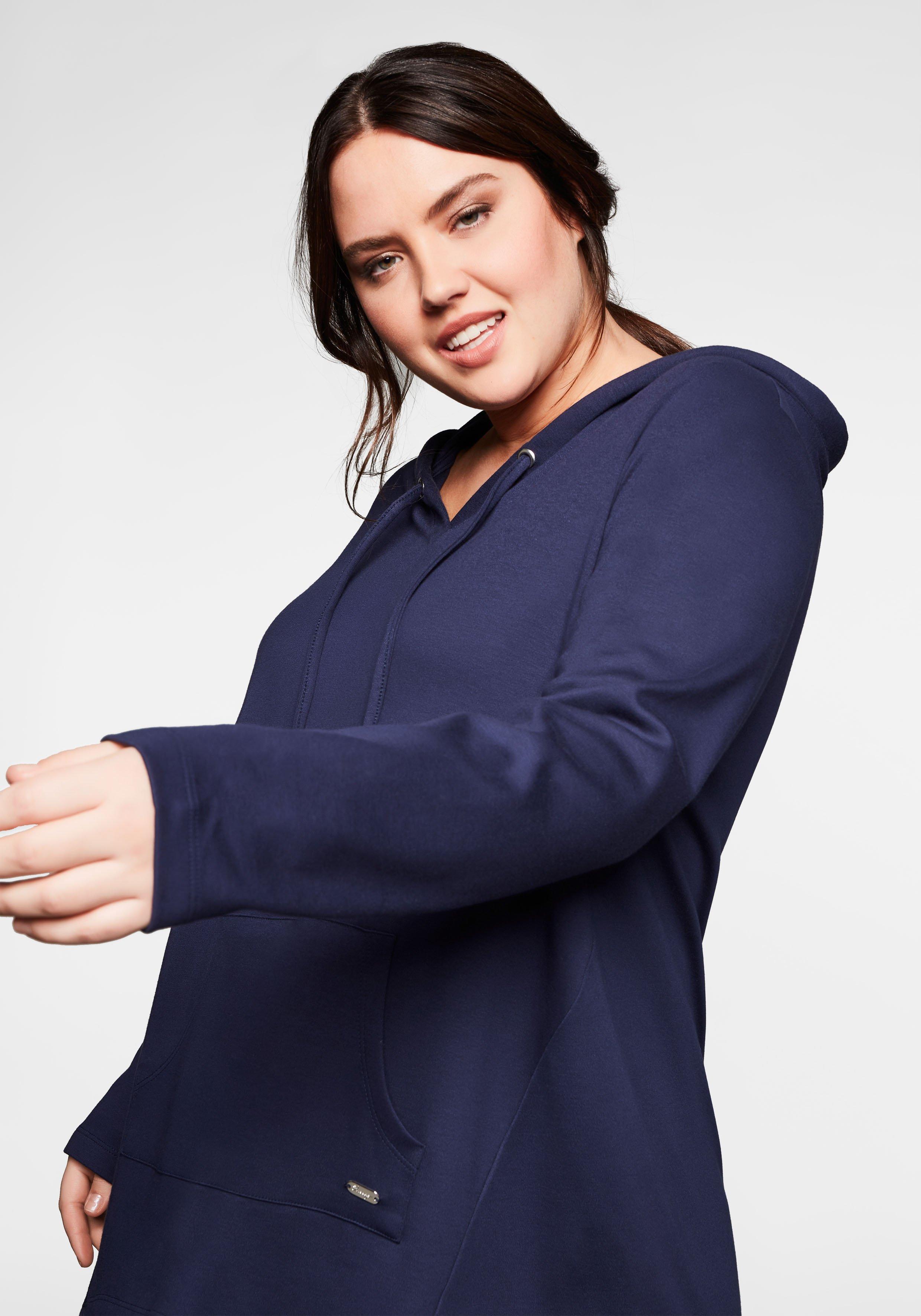 Longshirt mit Kängurutasche, im Vokuhila-Schnitt