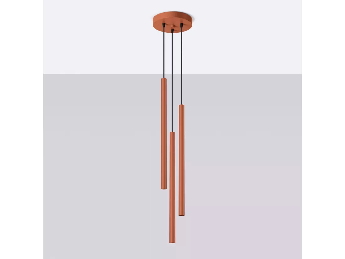 Lampe à suspension Pastelo moderne en acier - 3 sources lumineuses - L.19,5 x H.104 cm - ocre rouge
