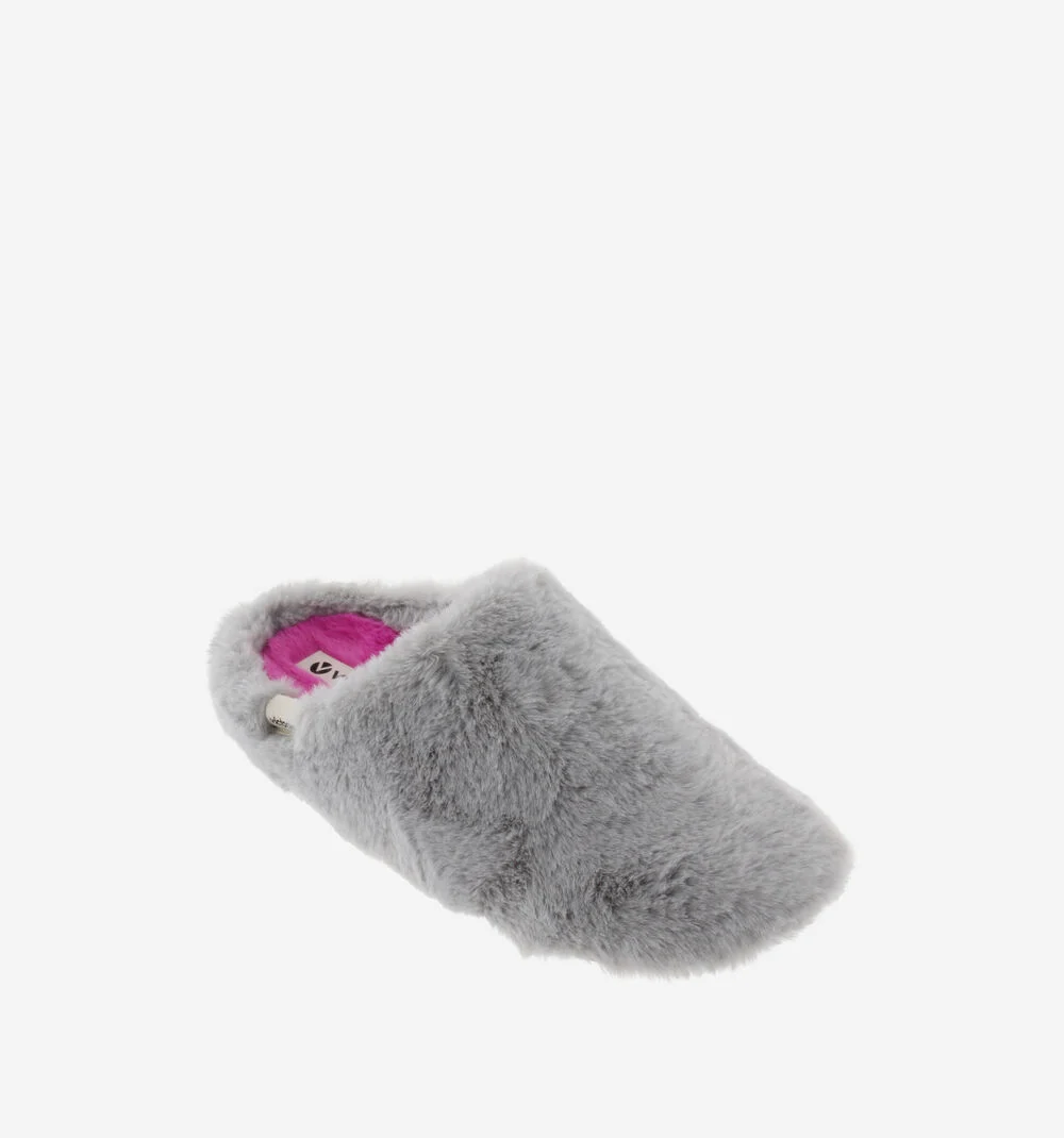 NORTE FOURRURE Pantoufles pour femmes fluor GRIS