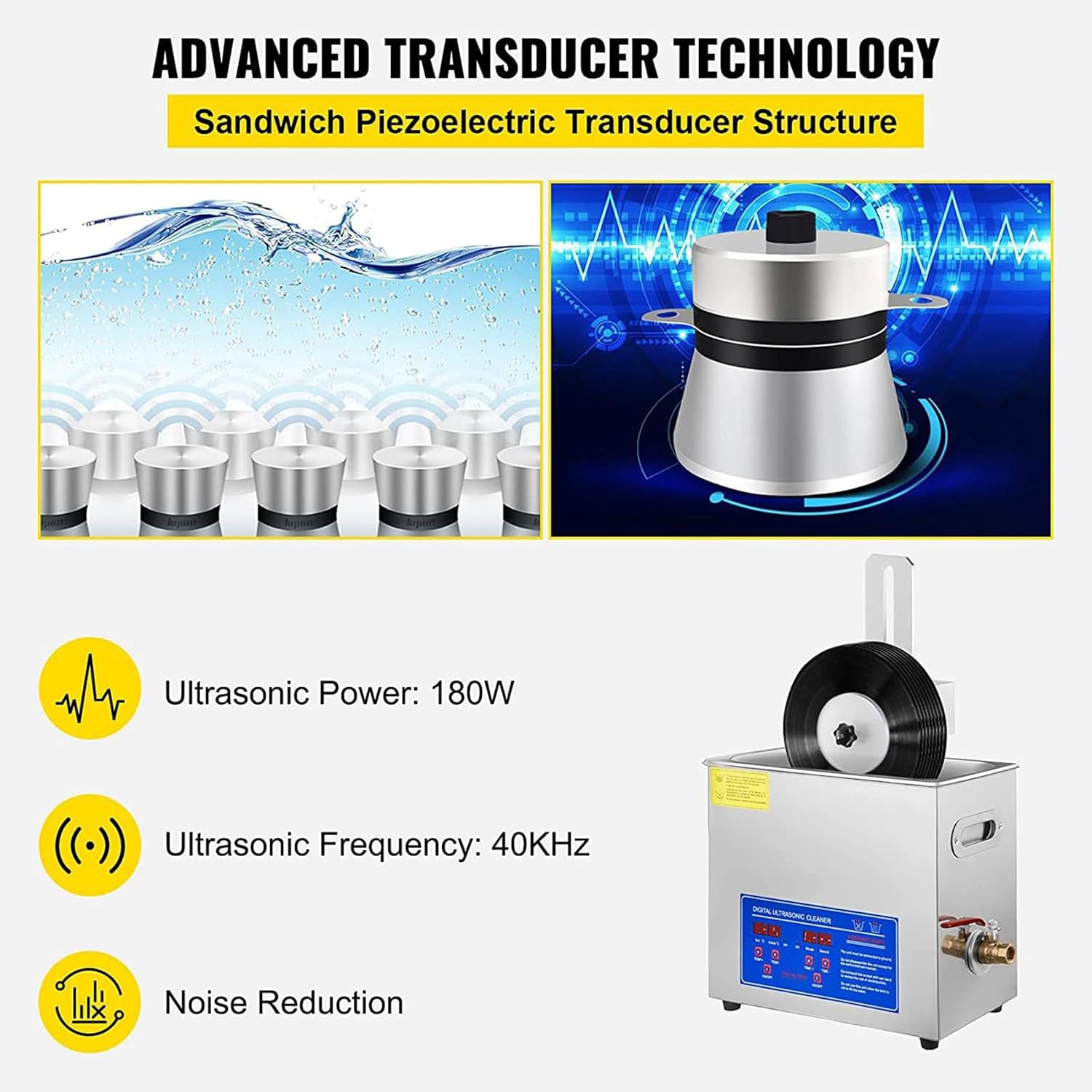 Ultraschall-Schallplattenreiniger, Ultraschallreiniger 6l Ultraschall-Schallplattenreiniger 7-12 Zoll 8 Schallplatten Ultraschall-Schallplattenreinigungsmaschine 180W Ultraschall-Schallplattenreiniger