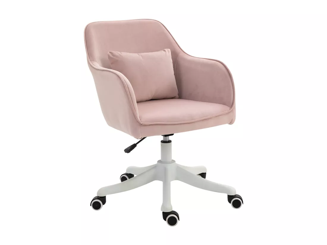 Chaise de bureau velours fauteuil bureau massant coussin lombaire intégré hauteur réglable pivotante 360° rose poudré