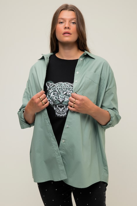 Hemdbluse, oversized, Rückenprint, Hemdkragen, Langarm
