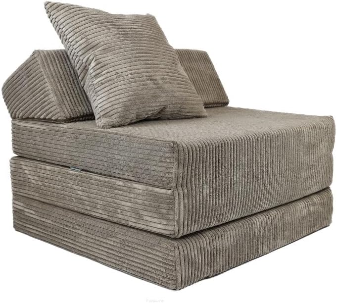 FORTISLINE - Klappmatratze 200x70x10cm mit Kopfteil & Kissen – Gästebett ausklappbar für Kinderzimmer & Camping Matratze Schaumstoff – Faltmatratze tragbar – Faltbare Matratze aus Cord – Braun