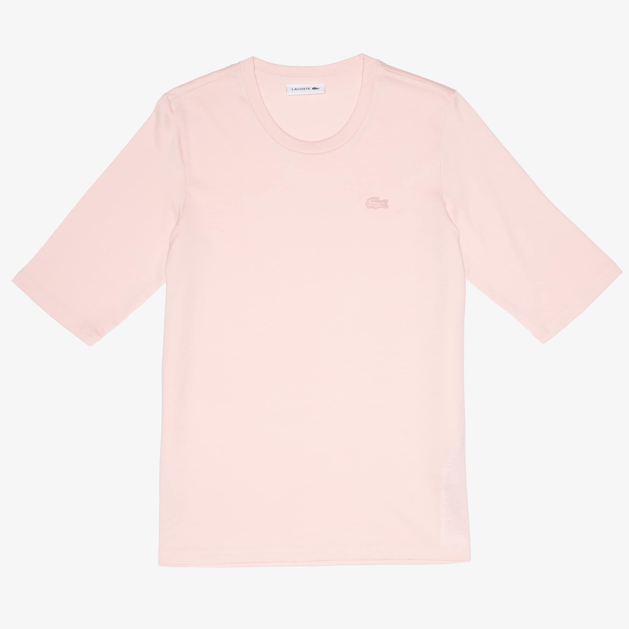 T-shirt à col rond et manches trois-quarts en coton uni T-Shirts - Rose - Lacoste - Femme