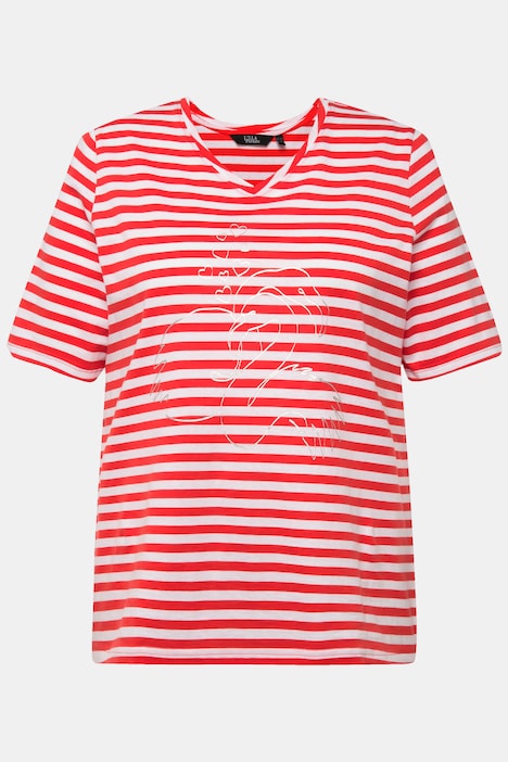 Shirt, Ringel, Metallic-Tier, V-Ausschnitt, Halbarm