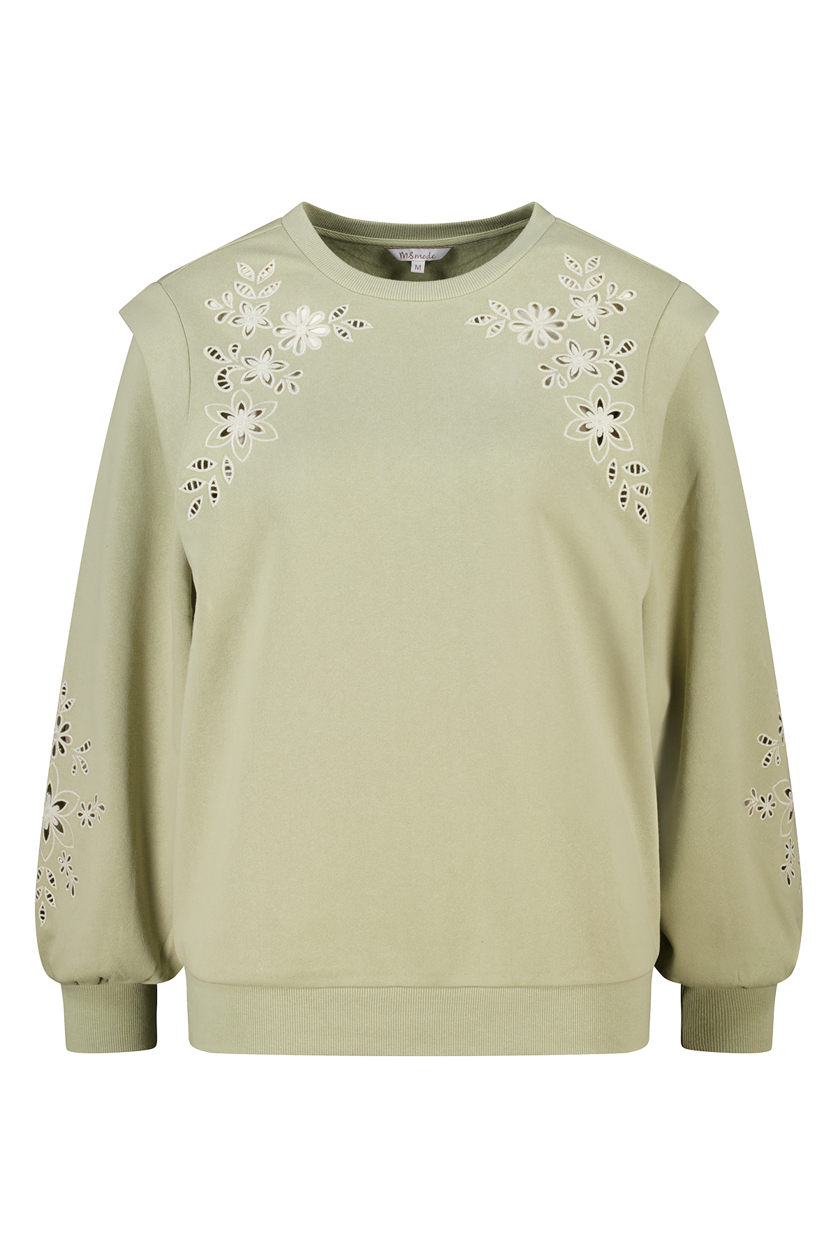 Sweater met opengewerkt borduursel Licht mint