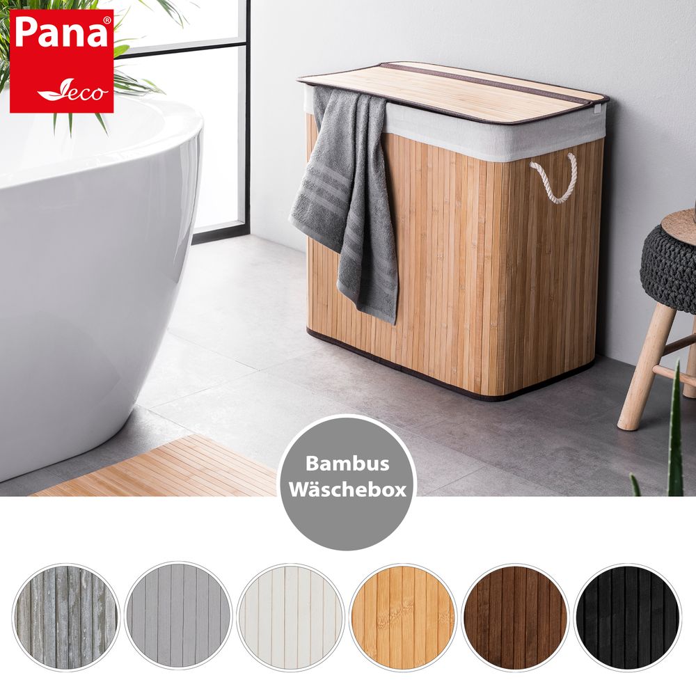 PANA®ECO Bambus Wäschekorb mit Deckel • Wäschebox Holz mit herausnehmbaren Wäschesack • Faltbarer Wäschesammler waschbar • Badezimmer Wäschetruhe • 100% Bambus • versch. Farben und Größen