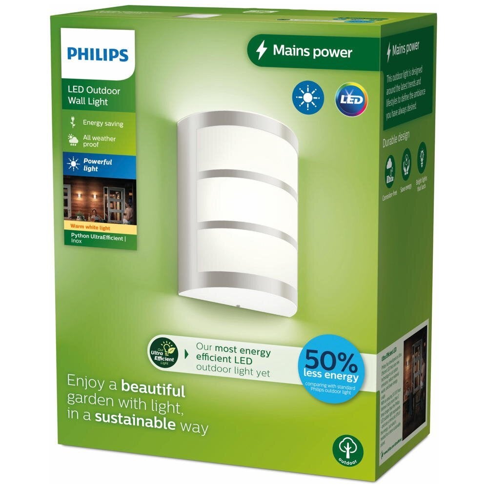LED wandlamp Python in roestvrij staal en wit 3,8W 800lm IP44
