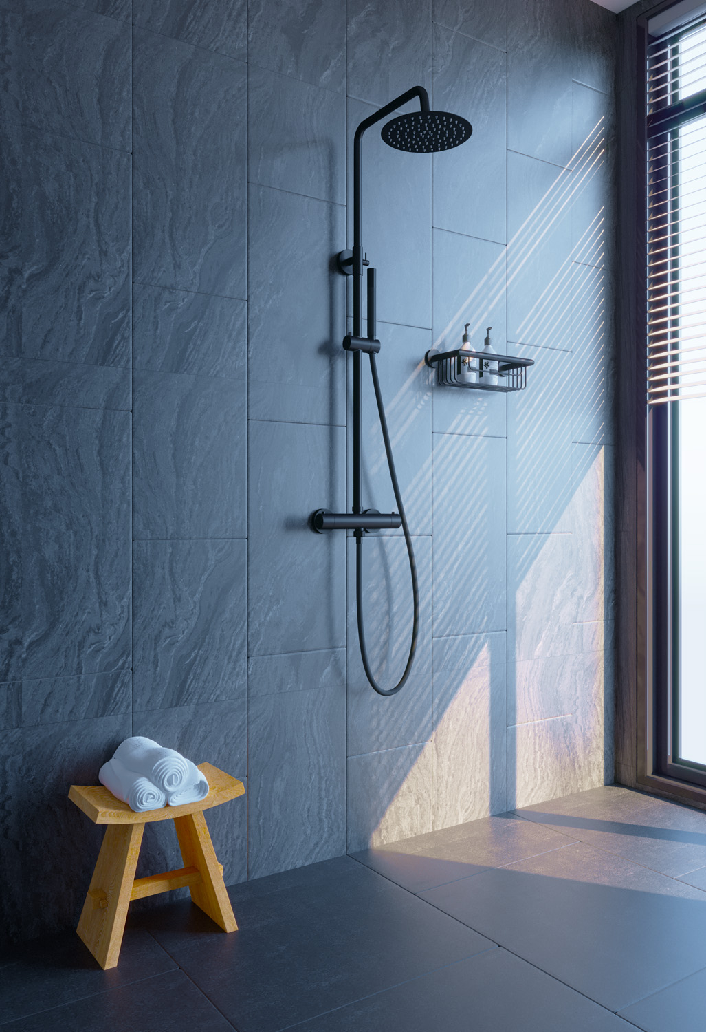 Saniclear Nero mat zwart opbouw regendouche 20cm met thermostaatkraan en staafhanddouche