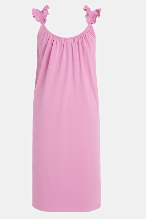Midikleid, A-Linie, Rüschenträger, Rundhals, ärmellos