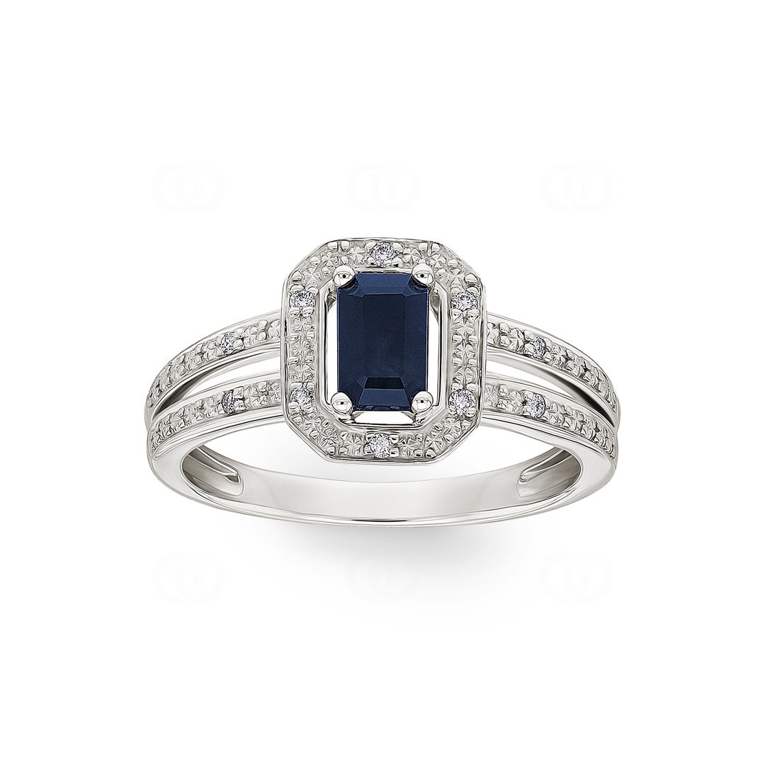 Damenring 750/18 K Weissgold mit Saphir Baguette 0.70ct. und Diamanten 0.04ct.