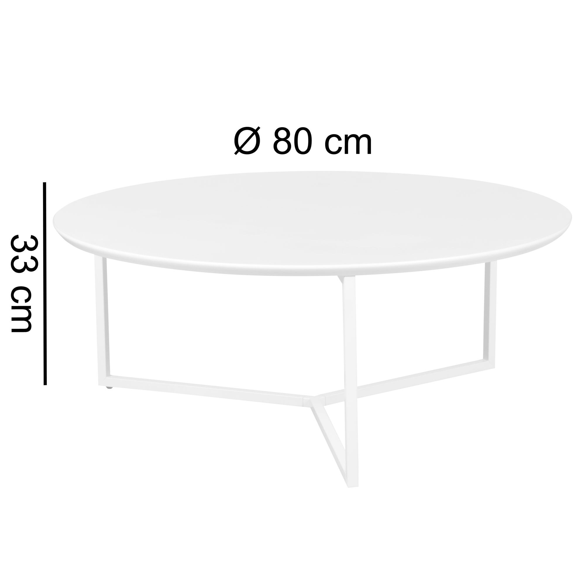 KADIMA DESIGN Runder Couchtisch aus weißem MDF-Holz, Metall-Beingestell, Ø 80 cm, Höhe 33 cm.