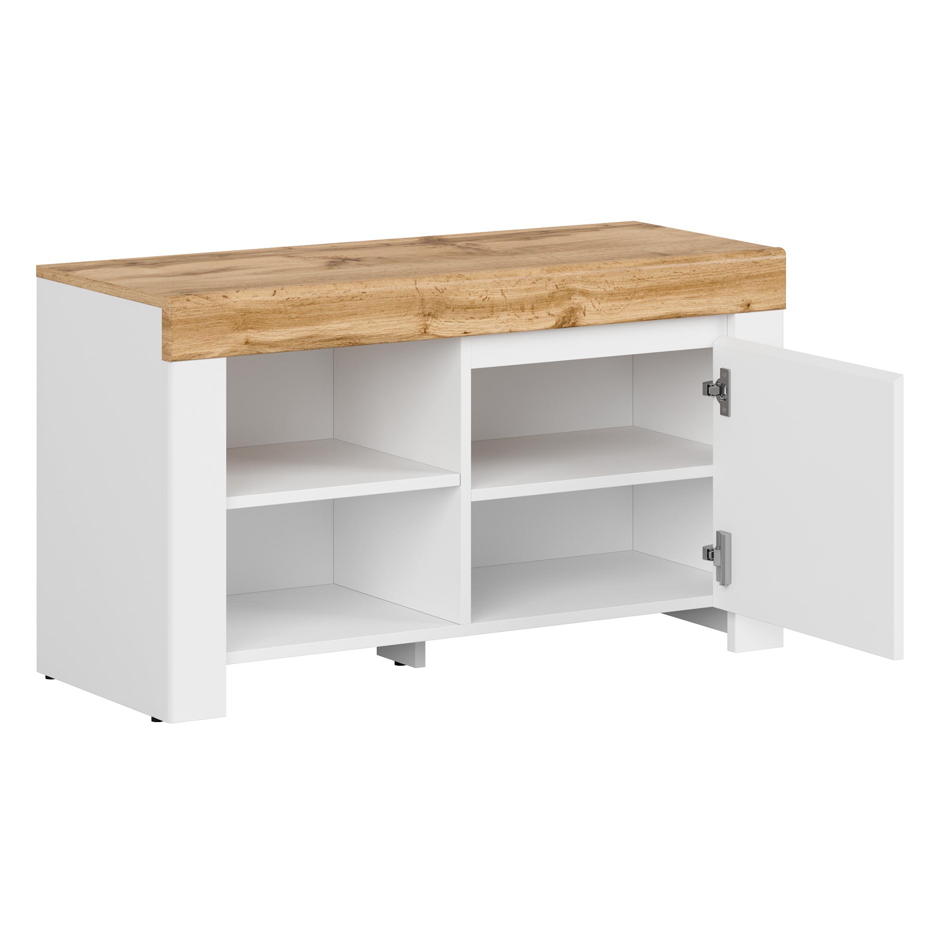 Schuhbank - weiß Hochglanz-Wotan Eiche - 93 cm breit