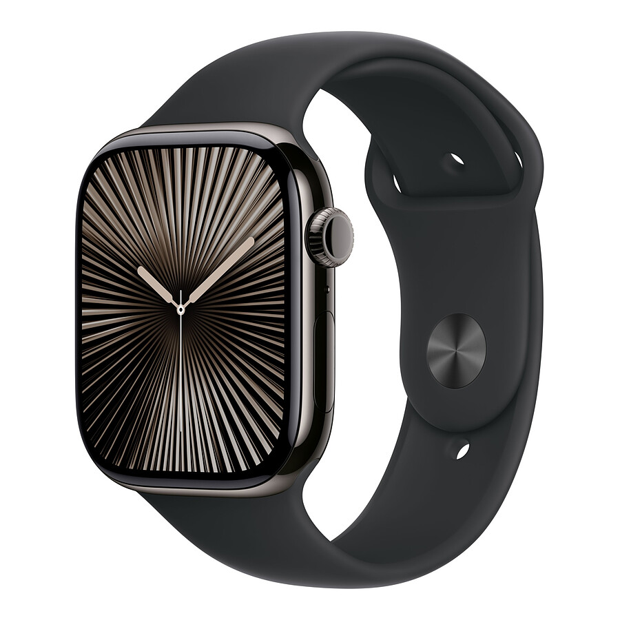 Apple Watch Series 10 GPS + Cellular - Titane Ardoise - Bracelet Sport Noir - 46 mm - Taille M/L
